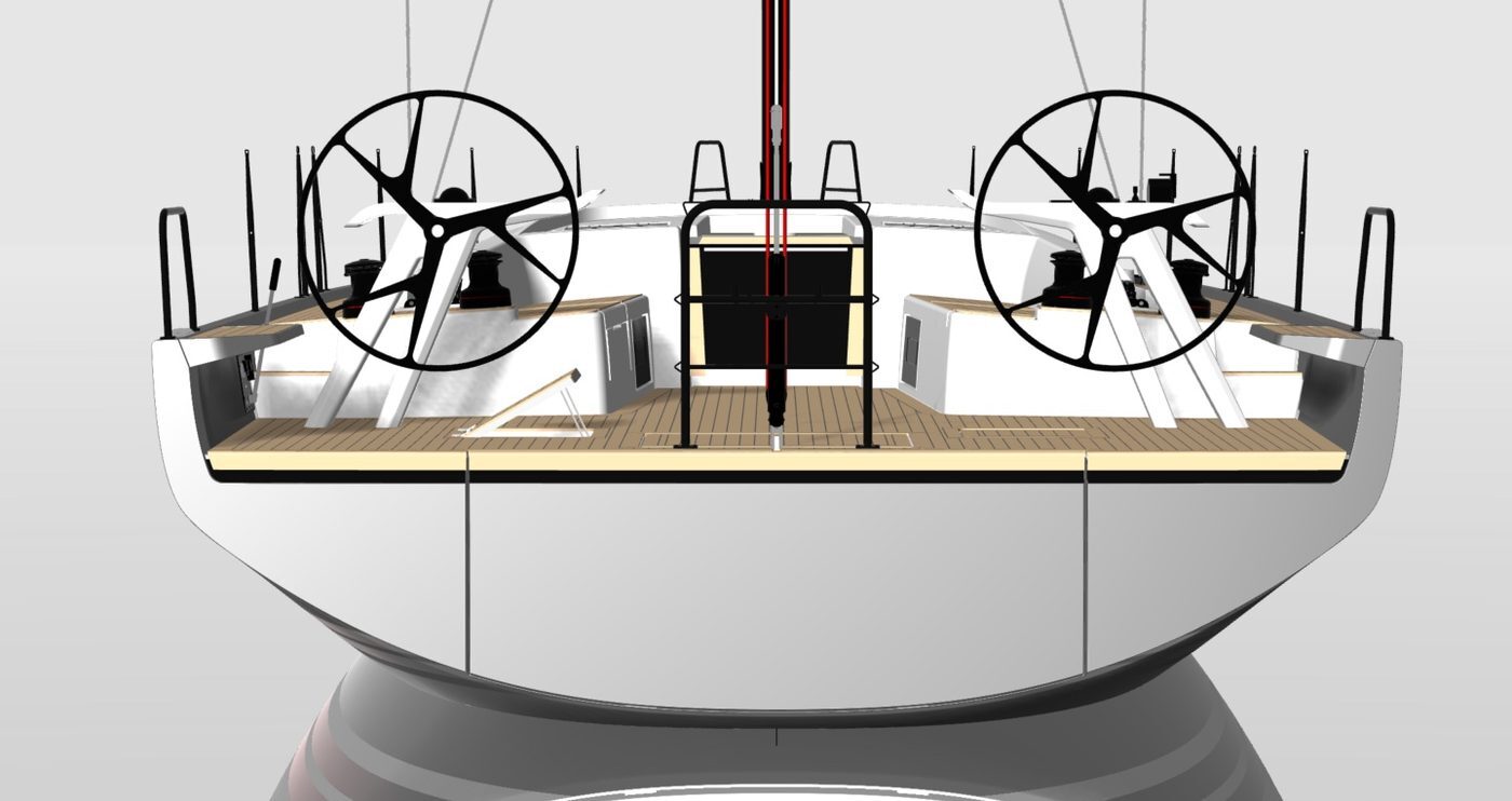 Solaris 44 2026 kuip dubbel roer achterschip rendering