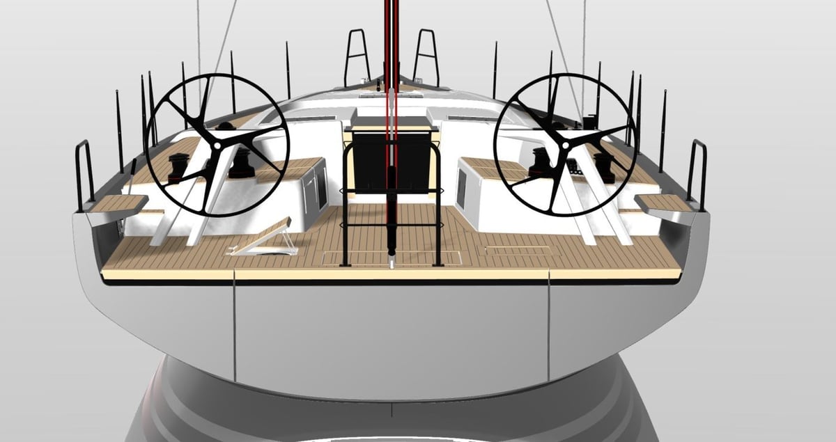Solaris 44 2026 stuurwiel teak dek detail rendering